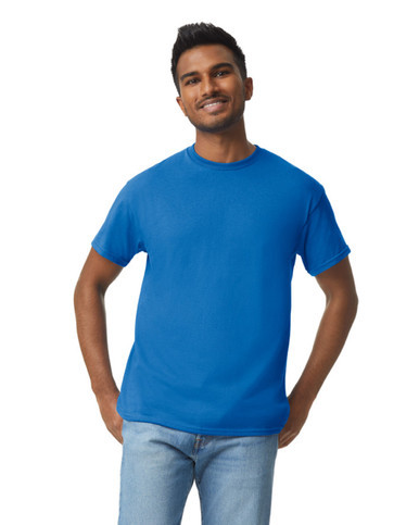 Manufacturer photo of a model wearing the Gildan 5000 Heavy Cotton T-shirt in Royal